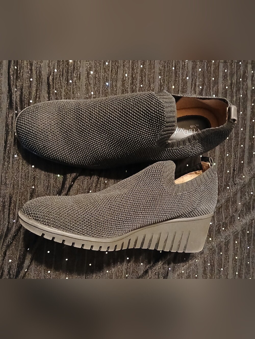 Black Eurosoft Slip-On Knit Wedge Heels